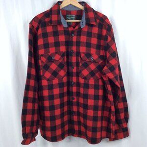 N.E. Limited Shirt Mens Size Large Red Black Buffalo Plaid Wool Blend Outdoor